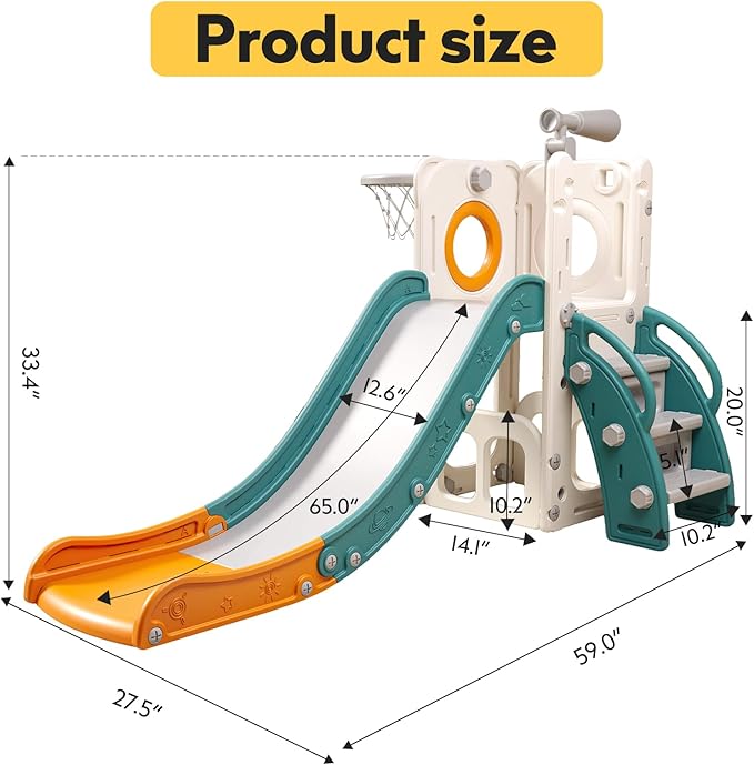 6 in 1 Toddler Playset with Slide,Toddler Slide,Slide for Kids with Basketball Hoop,Ball,Ring Toss,Kids Slide Toddler Playground Toddler Slide Indoor Outdoor Toys