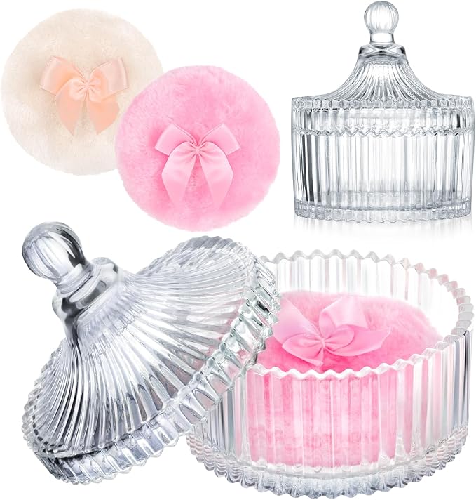 Body Powder Puff and Container, 2PCS 3.54" Powder Puff and 1PCS 5.3x3.9 Powder Container, Large Dusting Powder for Women Body Puff