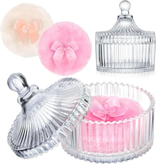 Body Powder Puff and Container, 2PCS 3.54" Powder Puff and 1PCS 5.3x3.9 Powder Container, Large Dusting Powder for Women Body Puff