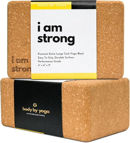 Cork Yoga Blocks 2 Pack – High Density Non Slip with Select Cork Grain for Chip-Resistant Durability | Extra Thick 4” for Support & Stability | Natural, Smooth, and Crumble Free | Body By Yoga