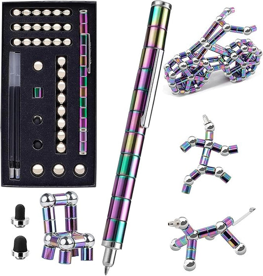 Fidget Pen, Cool Decompression Magnetic Metal Desk Toys, Multifunctional Deformable Writing Pen, Basket Stuffers Gadgets Gift for Kids Adults (Big-Color)
