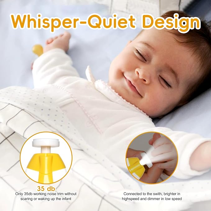 Qunlions life Baby Nail Trimmer Electric, 6 in 1 Baby Nail File Clippers Infant Grooming Kit Manicure Set for Toddler or Adults, Yellow
