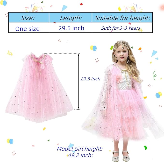 Princess Dress Up Clothes, 7pcs Princess Cape Crown with Wand for Girls 3-8 Years Toddler Princess Dress Up for Birthday Gift