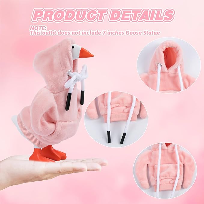 2 Pcs Desk Goose Outfits 7 Inches, Mini Desk Goose Clothes Hoodies 7 Inch Porch Goose Costume Desk Goose Accessories for Magnetic Goose Statue Table Decor (Pink & Beige)