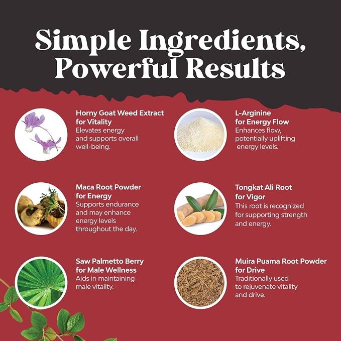 Horny Goat Weed for Male Enhancement - Testosterone Booster Supplement for Men - 1000mg per serving Complex with Tongkat Ali Saw Palmetto Extract & Panax Ginseng - Black Maca Root for Stamina & Energy