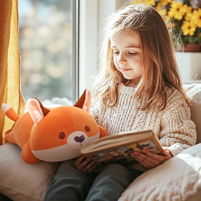 Cute Fox Plush Pillow, Kawaii Plushies Red Fox Stuffed Animals, Squishy Plushies, Cuddle Foxes Plush Pillow for Kids & Girls (13 Inch)