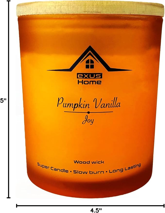 Exus Hand Crafted, Soy Wax, Wood Wick, Aromatic Candle. Non-Toxic (Pumpkin Vanilla/Joy)