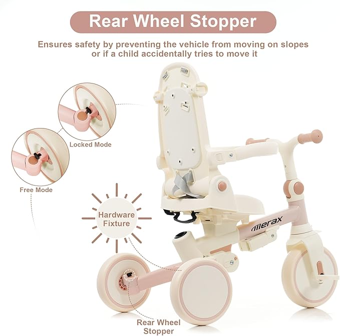 7 in 1 Baby Tricycle Toddler Trike Collapsible Frame Lightweight Kid Rider with Removable Pedal Ages 1Y-6Y