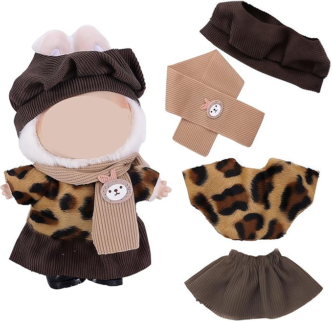 Leopard 17cm Doll Clothes Winter Brown Leopard Stylish Clothes Set Patterned Tops Halloween Christmas Doll Outfit Accessories