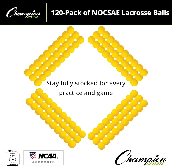 Champion Sports Lacrosse Balls – Official Size SEI Certified, Multi-Color Packs of 3, 6, or 12 for Practice & Games