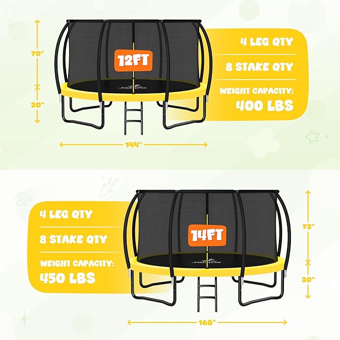 JELENS Trampoline 8FT 10FT 12FT 14FT 15FT 16FT, Recreational Trampolines with Enclosure Net, Outdoor Anti-Rust Trampolines for Kids and Adults, ASTM Approved