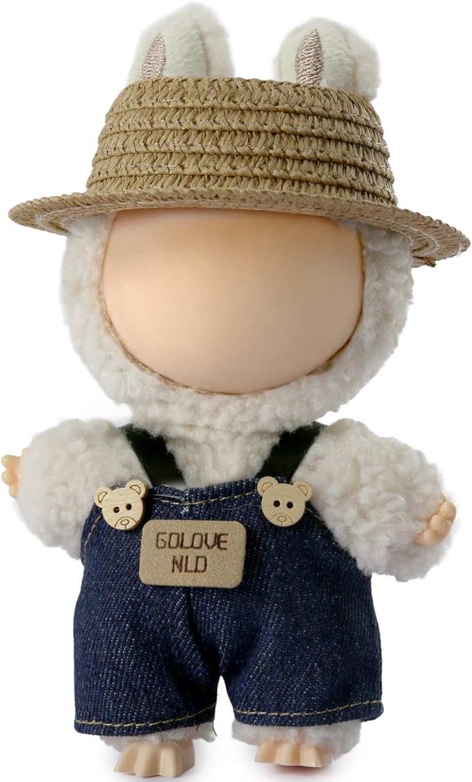 Clothes for LABUBU 17cm Doll (NO Doll),Outfit for LABUBU,Hat & Overalls Set for LABUBU Dress Up,Accessories for LABUBU
