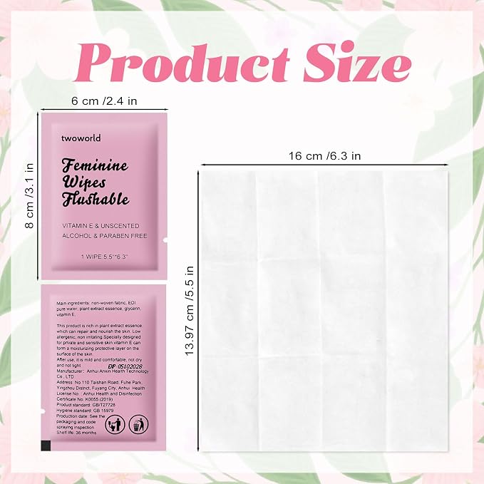 twoworld 150 Feminine Wipes Individually Wrapped,Flushable Wipes Travel | Feminine Care Vaginal Wipes for Adult,Women,Girl and Homeless (Unscented,Lavender and Chamomile)