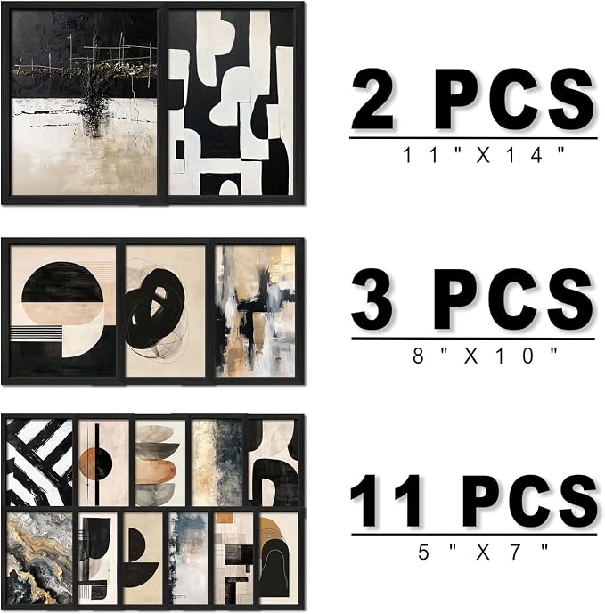 ANERZA 16 PCS Framed Black and White Abstract Wall Art Decor, Minimalist Wall Prints for Bedroom, Gallery Wall Frame Set, Posters for Living Room Aesthetic, Collage Kit, Dorm Artwork