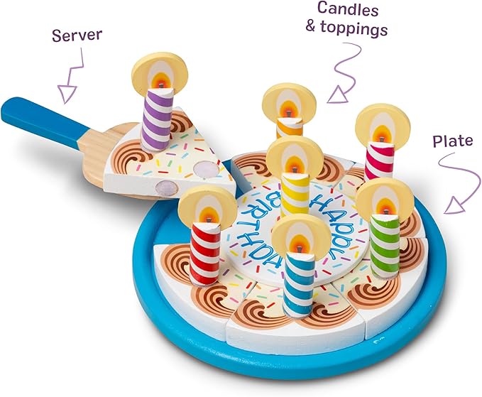 Melissa & Doug Birthday Party Cake - Wooden Play Food with Mix-n-Match Toppings and 7 Candles