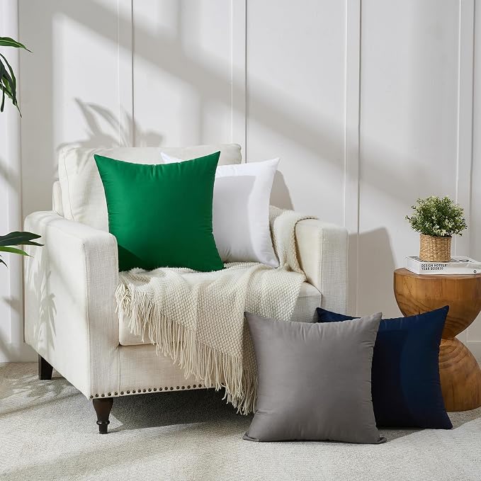 Longhui bedding Grey Throw Pillow Inserts 18x18 Set of 2, 100% Cotton Cover with Polyester Fill, 2-in-1 Use as Stuffers or Standalone Decor for Couch, Bed, Living Room, Outdoor