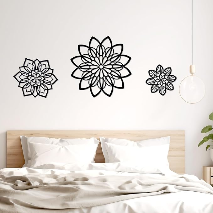 Zzbakress 3 Pcs Metal Flowers Wall Art Bathroom Wall Decor (Black Elegant) | Farmhouse Flower Bathroom Decor Wall Decorations For Bathroom, Living Room, Office, Kitchen, Hallway And Outdoor