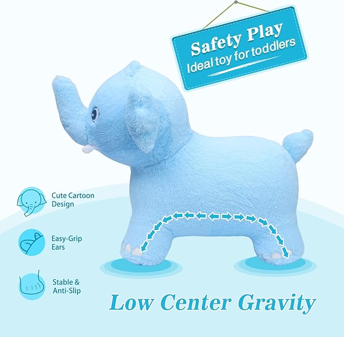 INPANY Bouncy Horse, Elephant Hopper Toys, Toddler Plush Bouncing Animal, Kids Inflatable Ride on Rubber Bouncer, Outdoor Birthday Gift for 2 3 4 Yr Boy Girl