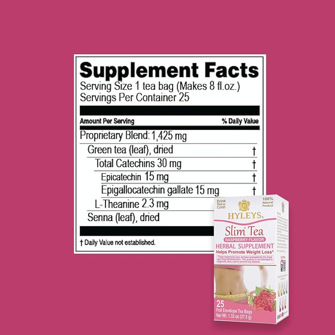 Hyleys Slim Tea Raspberry Flavor - Weight Loss Herbal Supplement Cleanse and Detox - 25 Tea Bags (12 Pack)