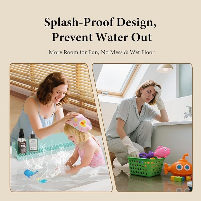 Bathtub Splash Guard, Silicone Toy Tray Holder Storage with 10 Strong Suction Cups, Bathtub Accessories Prevent Water Spills, Countertop Protectors for Tub, Bathroom Sink, Kitchen Sink 1 Pcs Green