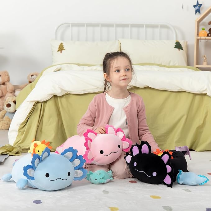 MaoGoLan Giant Axolotl Plush with 3 Babies Inside-23.5" Large Ultra Soft Stuffed Animals Throw Pillow-Squishy Plush Collection Gift for Axolotl Lover,Kids,Teens