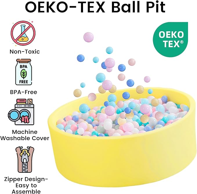 Ball Pit for Toddlers 35.43''x11.81 Baby Ball Pits Soft Memory Foam Ball Pit Round Kids Play Ball Pool Ideal Gift for Girls and Boys (Yellow, NO Balls)