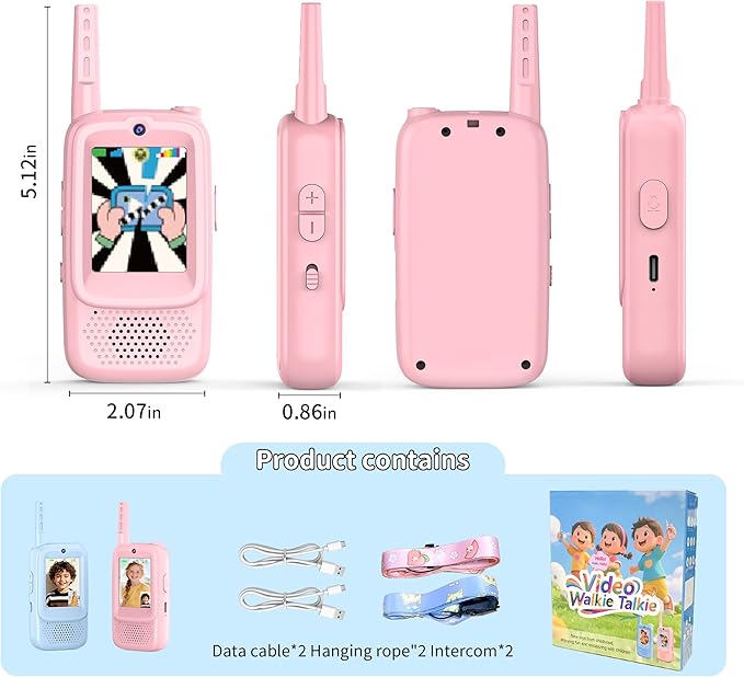 Kids Video Walkie Talkies, 2-Way HD Camera, Voice Changer, Parent-Child Mode, Rechargeable Long Range Walkie Talkie for Kids Ages 3-12, Gifts for Boys Girls for Indoor Outdoor, Camping, Birthday
