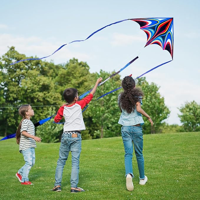 Kite, Large Delta Kites for Kids and Adults, Easy to Fly Rainbow Kites, Durable Multifunctional Beach Kite, Tangle-Free Flight Line, Durable