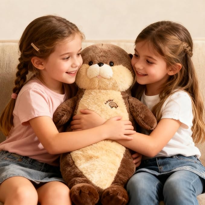 Giant Seal Plush Pillow 27.5" Sea Otter Stuffed Animal Big Stuffed Otter Plush Toy Cute Long Ocean Plushies Decor Birthday Valentine's Day Gift for Kids Girlfriend Brown