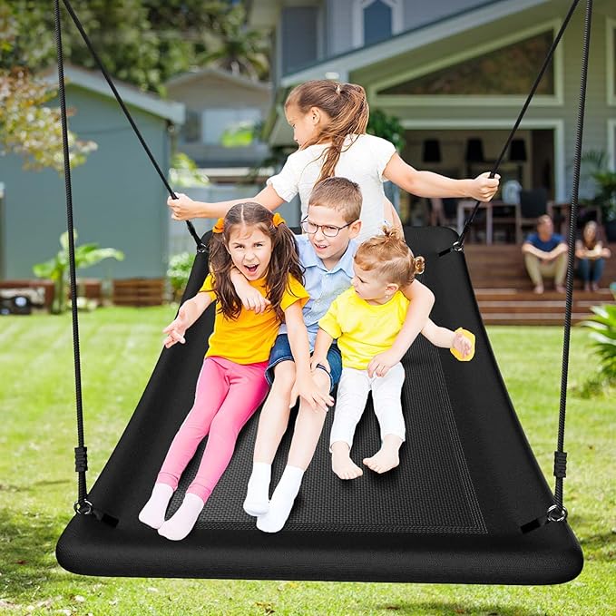 Trekassy Swing Sets for Backyard, 440lbs Heavy Duty A-Frame Metal Stand with 60" Large Platform Swing for Outdoor Playground Park（Green/White Frame + Black Swing）(Patented)