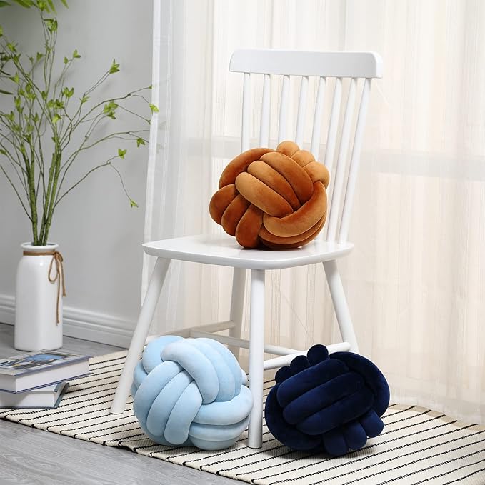 Petrella Knot Pillows Ball Round Throw Pillows Home Decor Cushion Decorative Aesthetic Throw Pillows，ice Blue 11inch