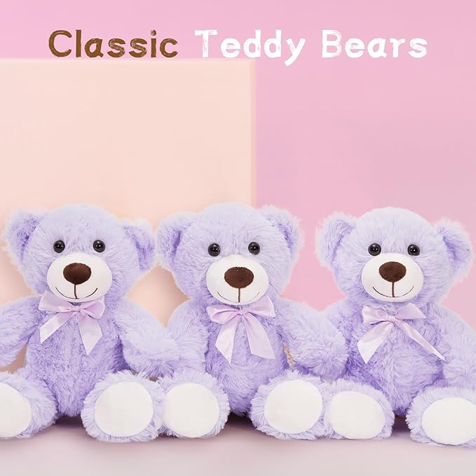 MaoGoLan Bulk Teddy Bear Baby Shower, 10 Packs Small Teddy Bear Stuffed Animals in Bulk,13.5" Small Stuffed Bears Plush for Wedding,Birthday,Christmas, Party Decorations,Purple