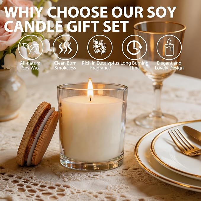 12 PCS 6oz Eucalyptus Scented Pure Soy Wax Aromatherapy Candles | Calming Home Fragrance Gift Box | Bulk Favors for Wedding, Party, Spa & Home Decor