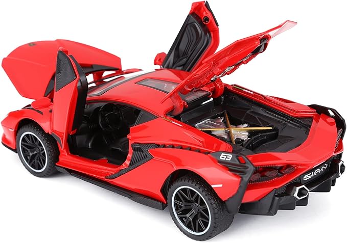 SASBSC Lamb Toy Cars for Kids Sian Diecast Metal Model Car with Light and Sound Fkp3 Pull Back Toy Car for Boys Age 3 + Year Old (Red)