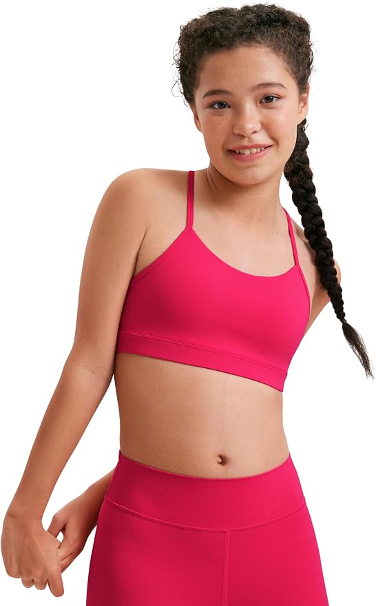 CRZ YOGA Girls Butterluxe Y Back Sports Bra - Yoga Athletic Casual Tops Scoop Neck Spaghetti Strap Padded Crop Kids Teen