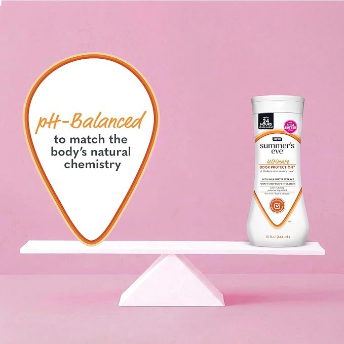 Summer's Eve Ultimate Odor Protection Feminine Wash with Shea Butter - Up to 24 Hour Vaginal Odor Control, pH Balanced Formula, Clinically & Gynecologist Tested Intimate Body Wash - 15 Fl Oz
