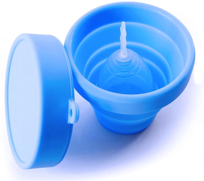 Menstrual Cup Sterilizer Cleaner, LUCKY CLOVER Collapsible Silicone Cup Foldable Sterilizing Cup for Menstrual Cups and Storing Your Diva Cup - Foldable for Travel(Blue)