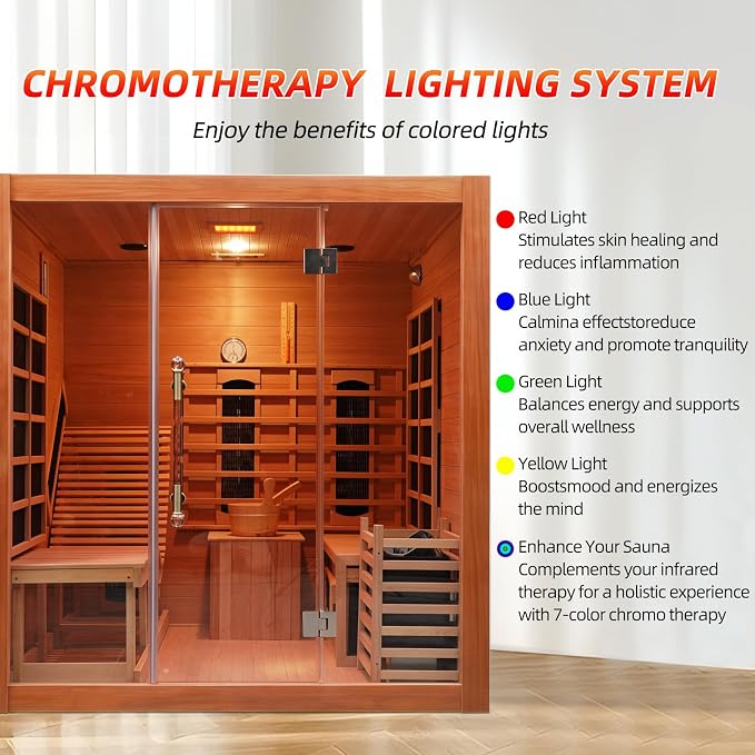 Infrared & Steam Dual-System Sauna Room, 2-3 Person Canadian Red Cedar Wood Sauna with Recliner, Indoor Traditional Home Saunas Spa with 9 Heaters & 6KW Sauna Stove, Oxygen Bar