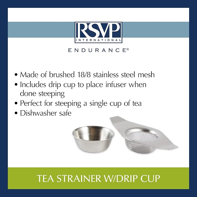 RSVP International Tea Strainer Collection, Strainer & Drip Cup