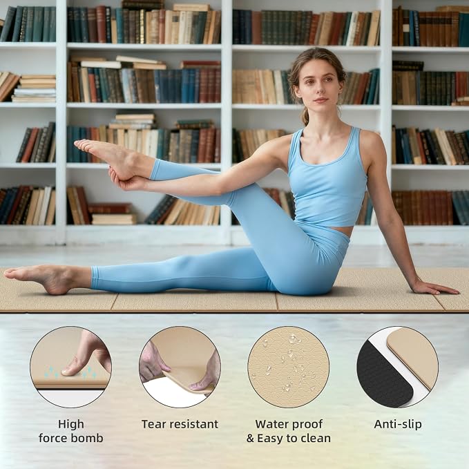 Foldable TPE Yoga Mat Thick 10mm,75" x40"Extra Large Exercise Mats | Stretch Mat Non-slip Fitness Folding Mat Easy to Carry,Wide Gym Mats for Women Men Suitable for Home Workout Travel Pilates