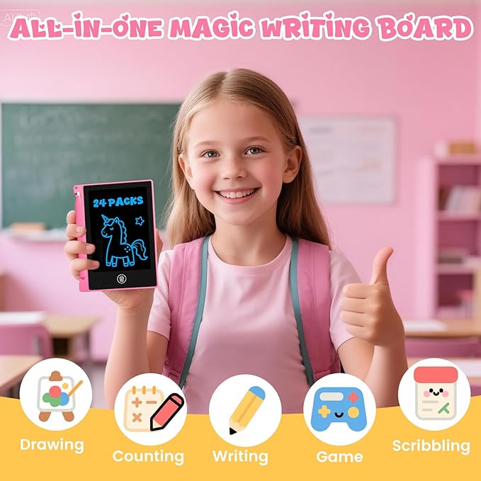 24 Pack 4.4 Inch Mini LCD Writing Tablet for Kids, Erasable and Reusable Toddler Doodle Board, Ideal School or Party Favors Gift for Age 3 Years Old and Above
