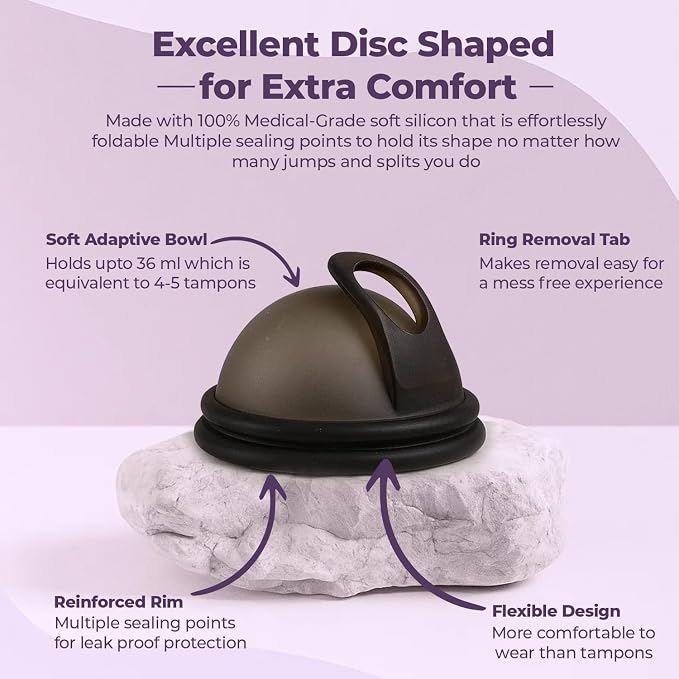 Reusable Menstrual Disc (2 Pack) - Soft Medical Grade Silicone Period Disc for Light & Heavy Flow, Leakproof 12-Hour Protection, Easy Removal, Menstrual Cup, Tampon & Pad Alternative, Two Sizes