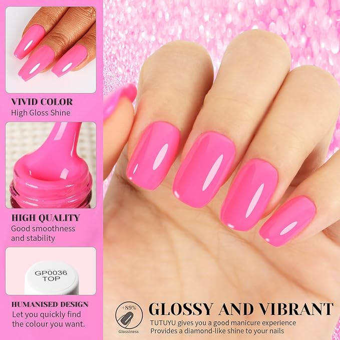 Hot Pink Gel Nail Polish, 0.51 Fl Oz Soak Off UV LED Lamp Neon Fuchsia Pink Gel Polish for Nail Art Starter or Manicure Salon