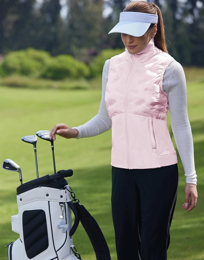 Puffer Vests Womens Lightweight Stand Collar Slim Fit Winter Sleeveless Jacket for Women with Golf Hiking