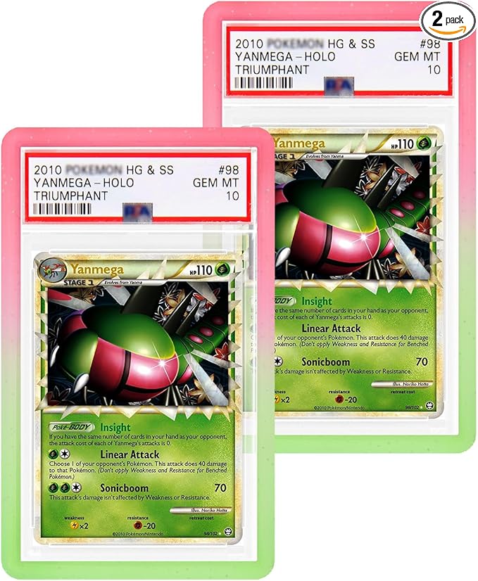 NAKIS Slab Guard for PSA Graded Cards, 2-Pack TPU Slab Protector Graded Guard Bumper Guard for PSA Graded Card Only, Gradient Color Glitter Limited Edition, Pink-Green