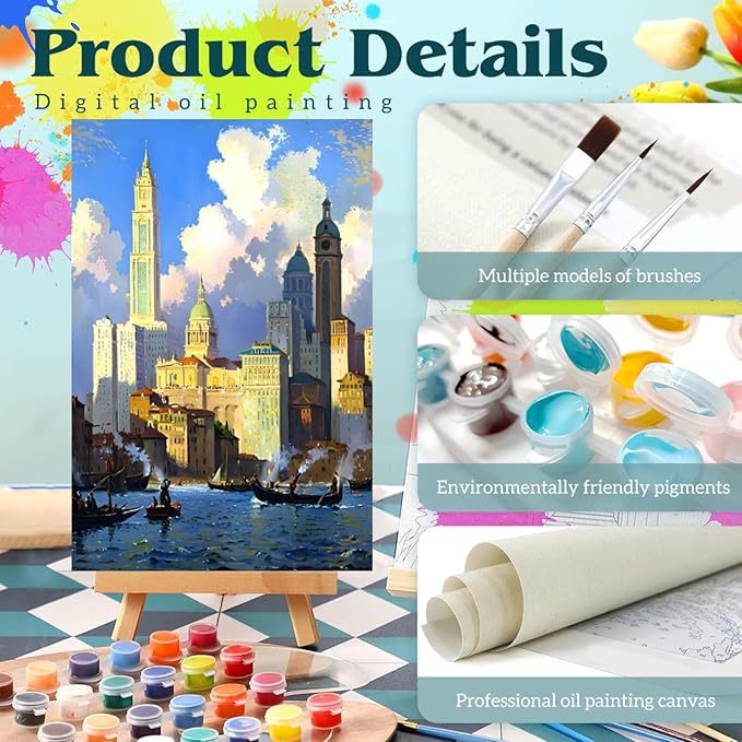 Custom Paint by Numbers for Adults from Your Photo - Personalized DIY Painting by Numbers Kit on Unframed Stretched Canvas for Beginners, Includes Brushes & Acrylic Paints - Unique Gift (16x24 Inch)