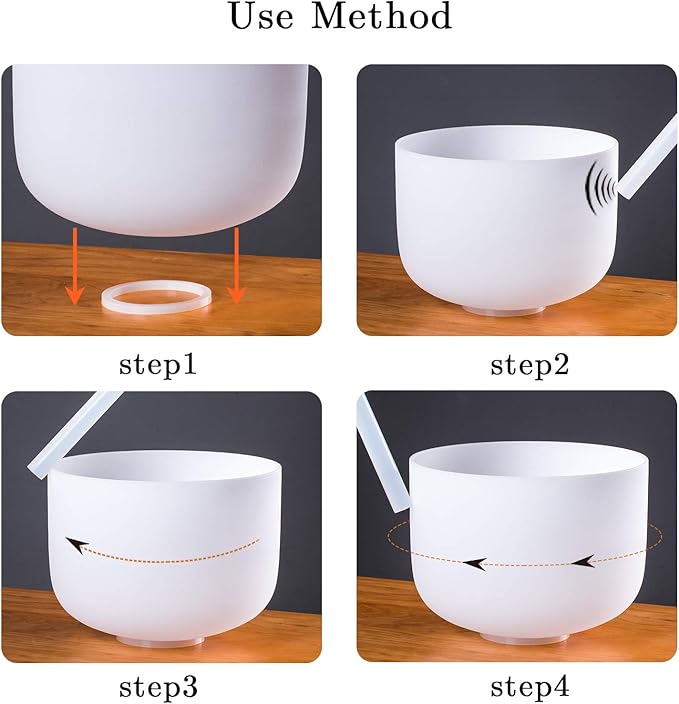 SOLSHINE Crystal Singing Bowl 8 Inches 512Hz C Note Root Chakra Frosted Quartz, With Free Crystal Forward And O-ring Sound Repairer