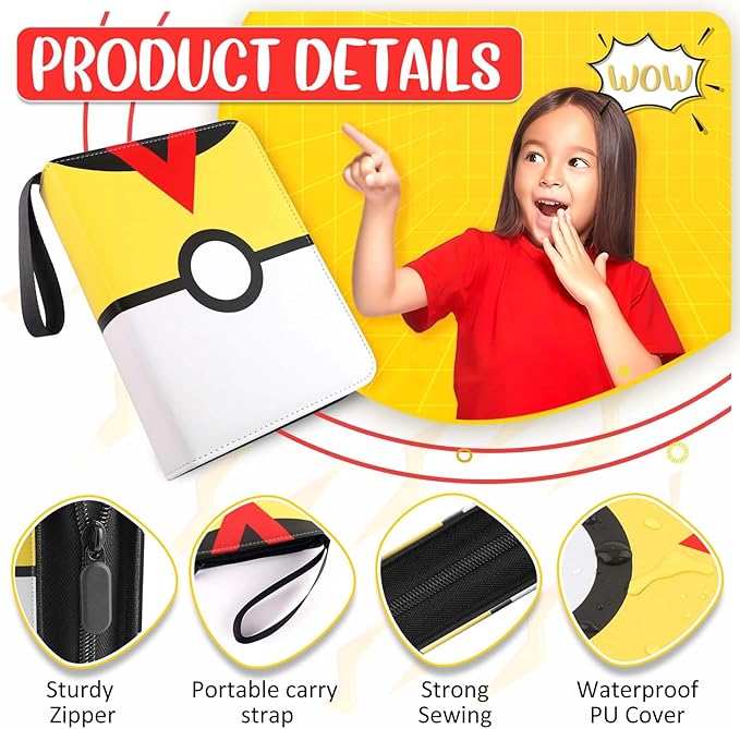 900 - Pockets Trading Card Binder with Removable 50 Sleeves, Card Collector Album with Zipper, Portable Card Holder Book Fits Sports Card, Game Card - Yellow
