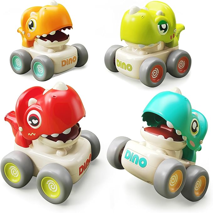 Dinosaur Car Toys for Toddlers 1-3, Press and Go Racing Cars Set, Baby Toys 18 Months, Whistle Vehicles for 1 Year Old Boys Girls, Baby Christmas Birthday Gifts