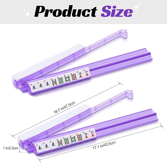 Mahjong Racks with Pushers, 4PCS Set Clear Acrylic American Mahjong Accessories All-in-One Tile Rack & Pusher Gifts (Purple-1)